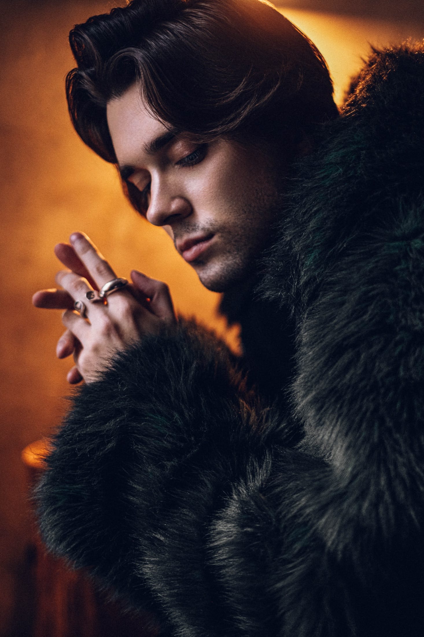 Portrait in a fur coat, tungsten light