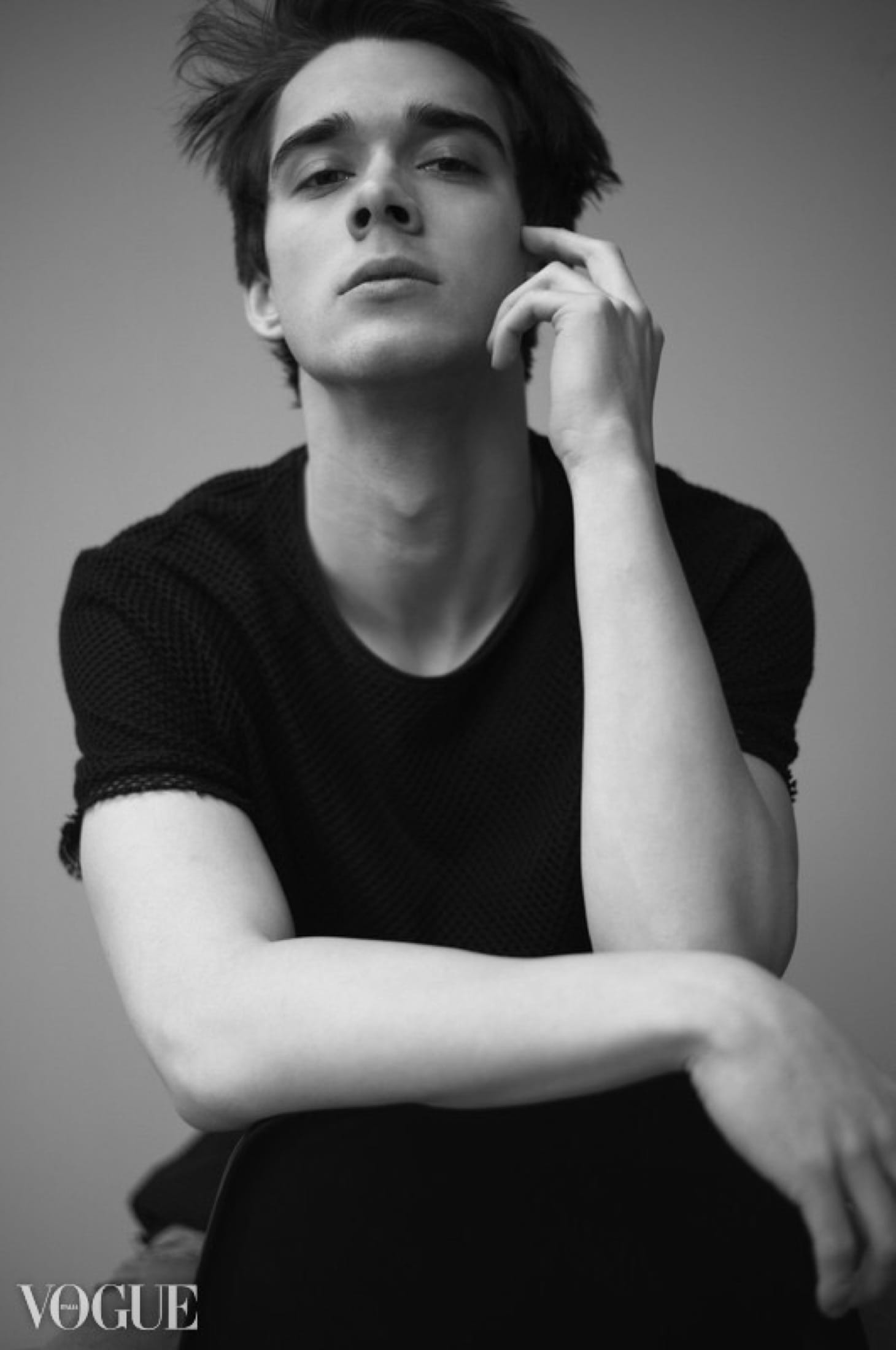 Black and white portrait of Vojtěch Babišta for Vogue Italia